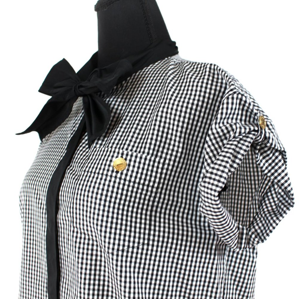 Louis Vuitton Black and White Gingham Bow Tie Blouse - Picture 2 of 9